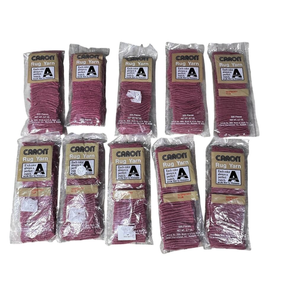 CARON Vintage Rug Yarn Raspberry 0119 Lot 10 Packs Acrilan Acrylic 320 Pieces